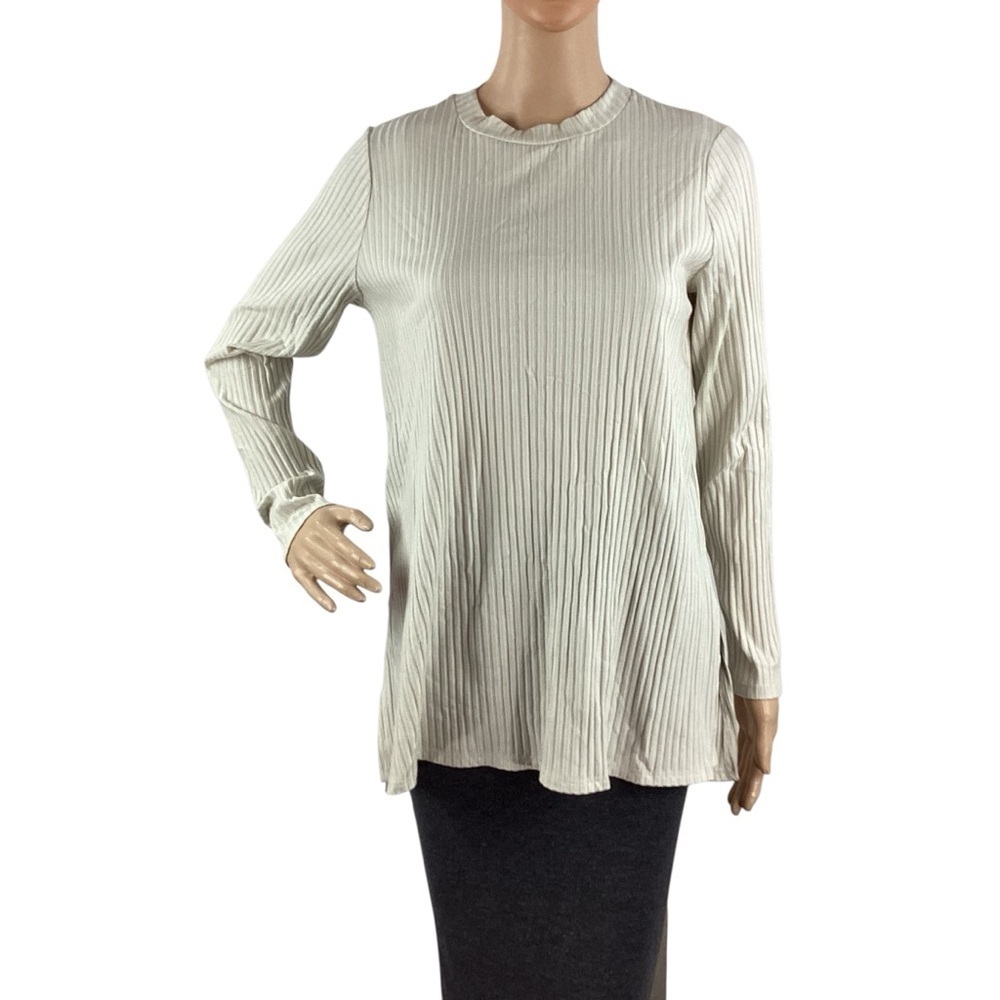 Eileen Fisher Textured Stretch Rib Long Sleeve Top Cream Size S